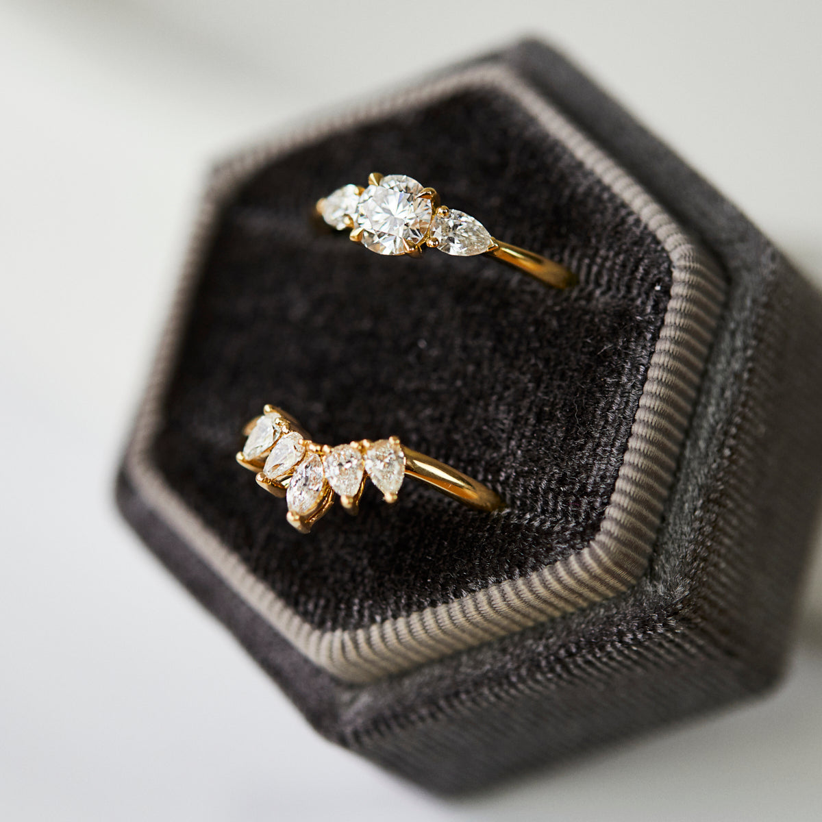 Marquise Shaped Three Stone Lab Grown Diamond Engagement Ring