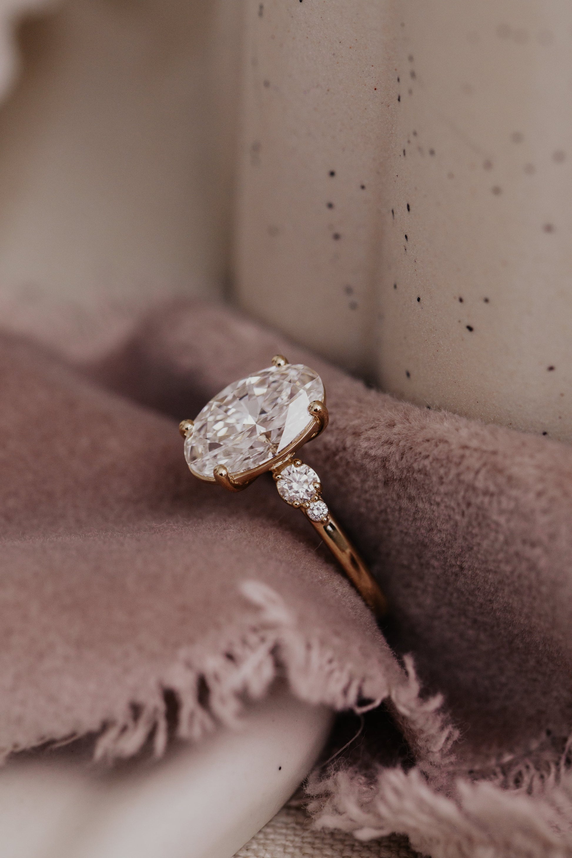 Marquise Shaped Three Stone Lab Grown Diamond Engagement Ring