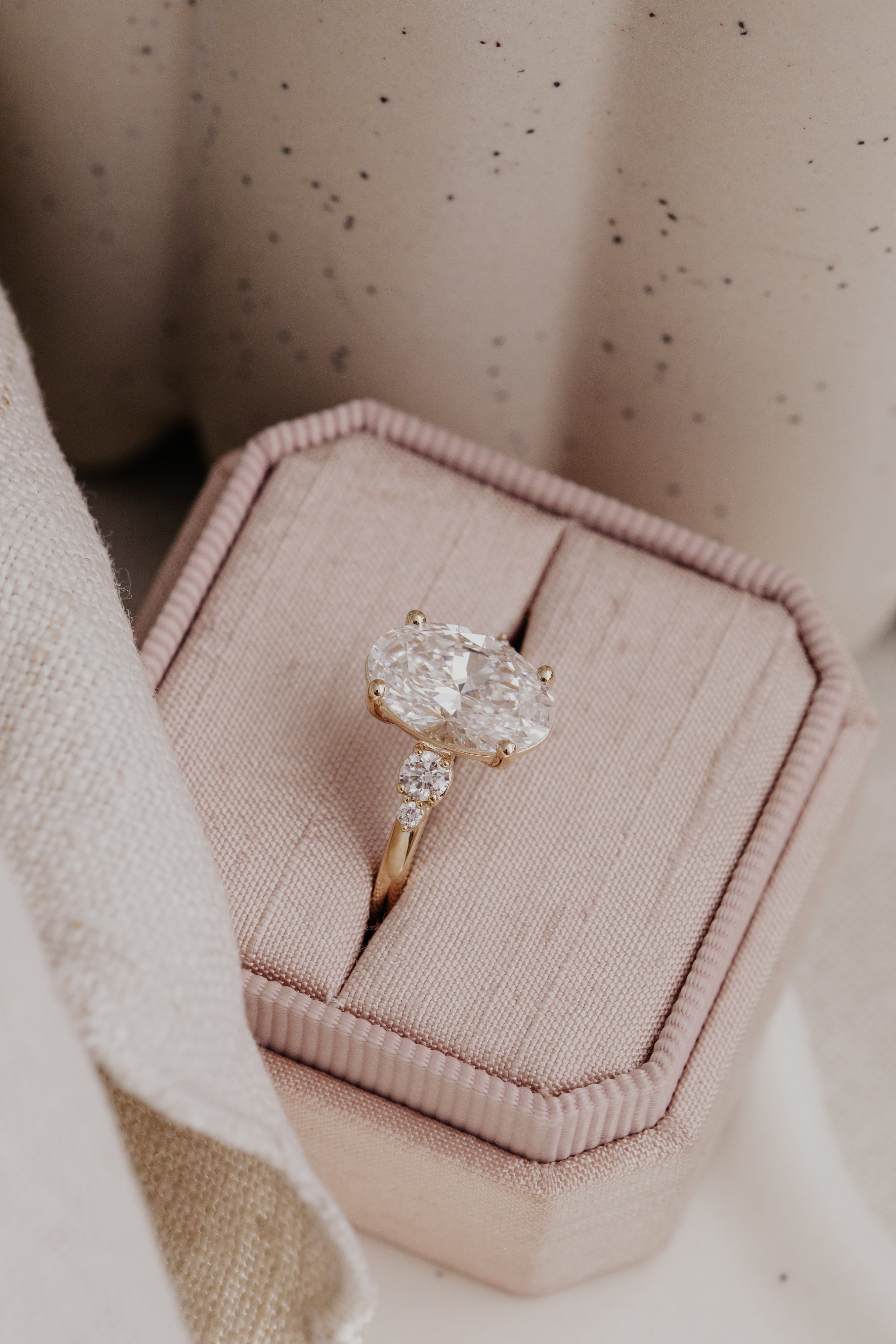 Marquise Shaped Three Stone Lab Grown Diamond Engagement Ring