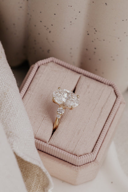 Marquise Shaped Three Stone Lab Grown Diamond Engagement Ring