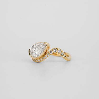 1.51 CT Pear Cut Curved Pave Lab Grown Diamond Engagement Ring