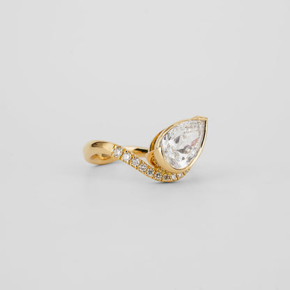 1.51 CT Pear Cut Curved Pave Lab Grown Diamond Engagement Ring