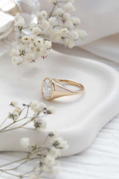 Marquise Shaped Three Stone Lab Grown Diamond Engagement Ring