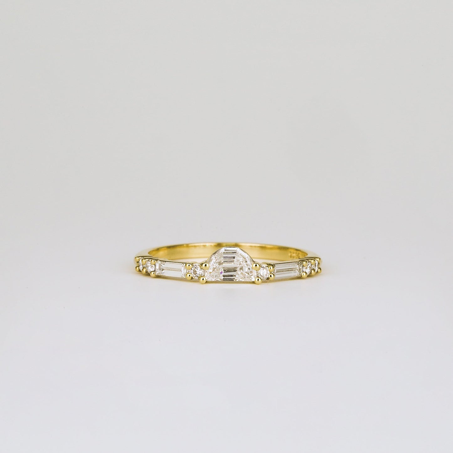 0.40 TCW Round, Baguette & Half Moon Stones Half Eternity Lab Grown Diamond Wedding Band