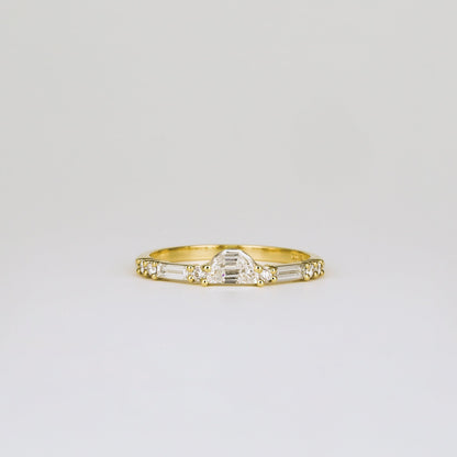 0.40 TCW Round, Baguette & Half Moon Stones Half Eternity Lab Grown Diamond Wedding Band