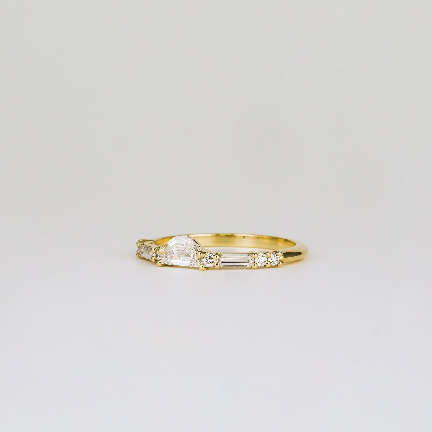 0.40 TCW Round, Baguette & Half Moon Stones Half Eternity Lab Grown Diamond Wedding Band