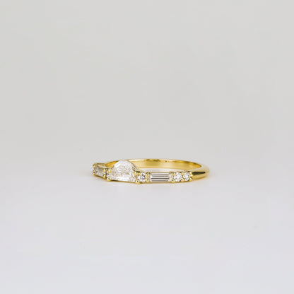 0.40 TCW Round, Baguette & Half Moon Stones Half Eternity Lab Grown Diamond Wedding Band