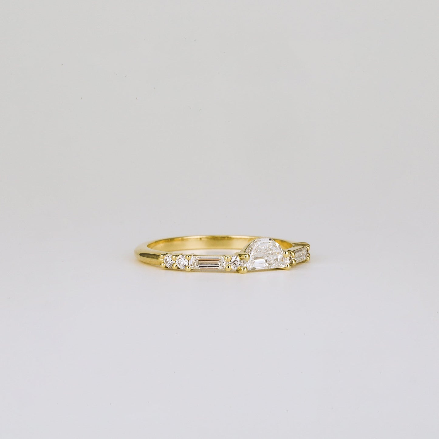 0.40 TCW Round, Baguette & Half Moon Stones Half Eternity Lab Grown Diamond Wedding Band