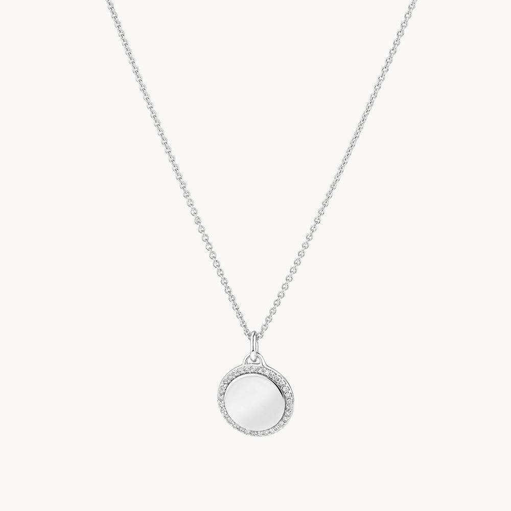 0.11 TCW Round Shaped Engravable Moissanite Necklace