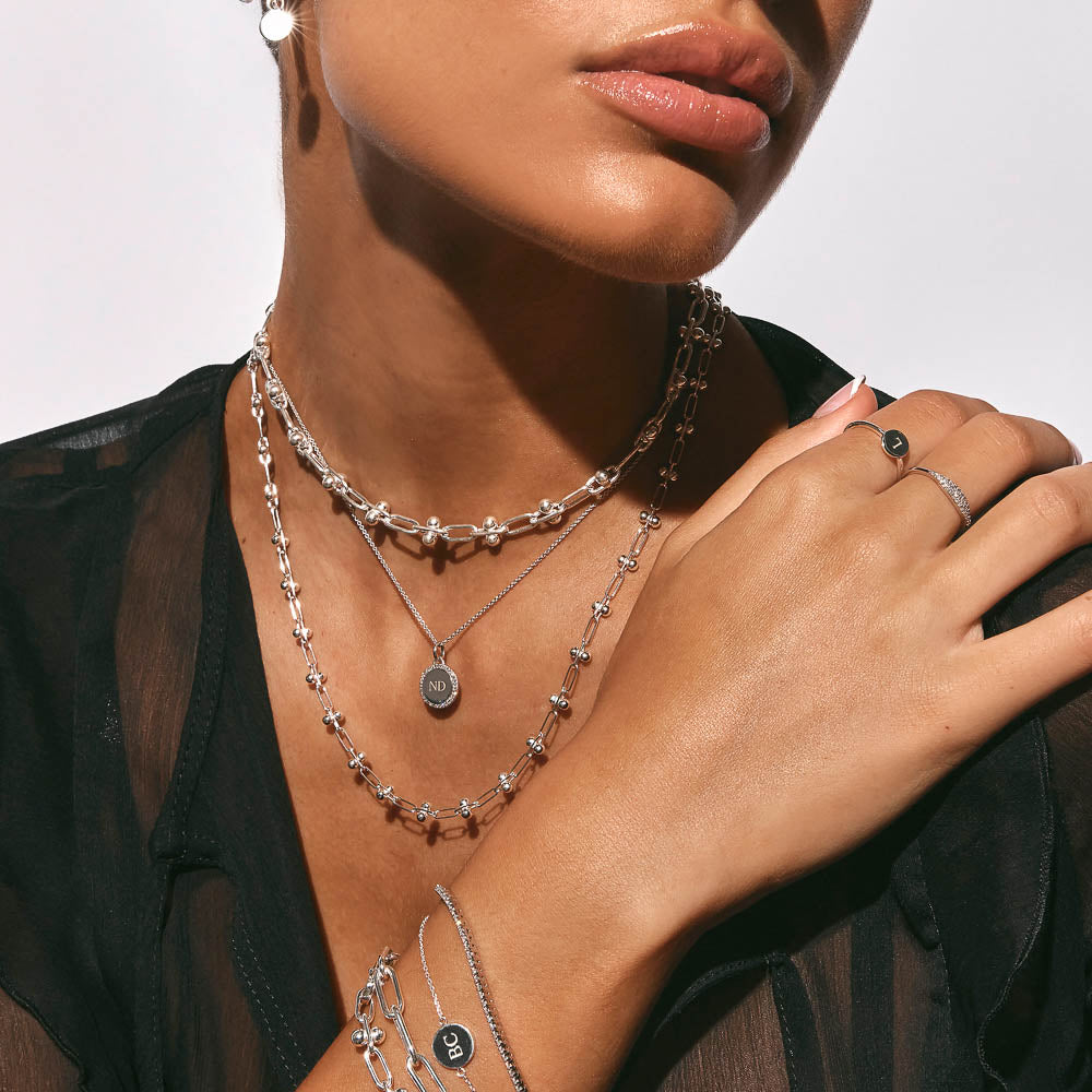 0.11 TCW Round Shaped Engravable Moissanite Necklace