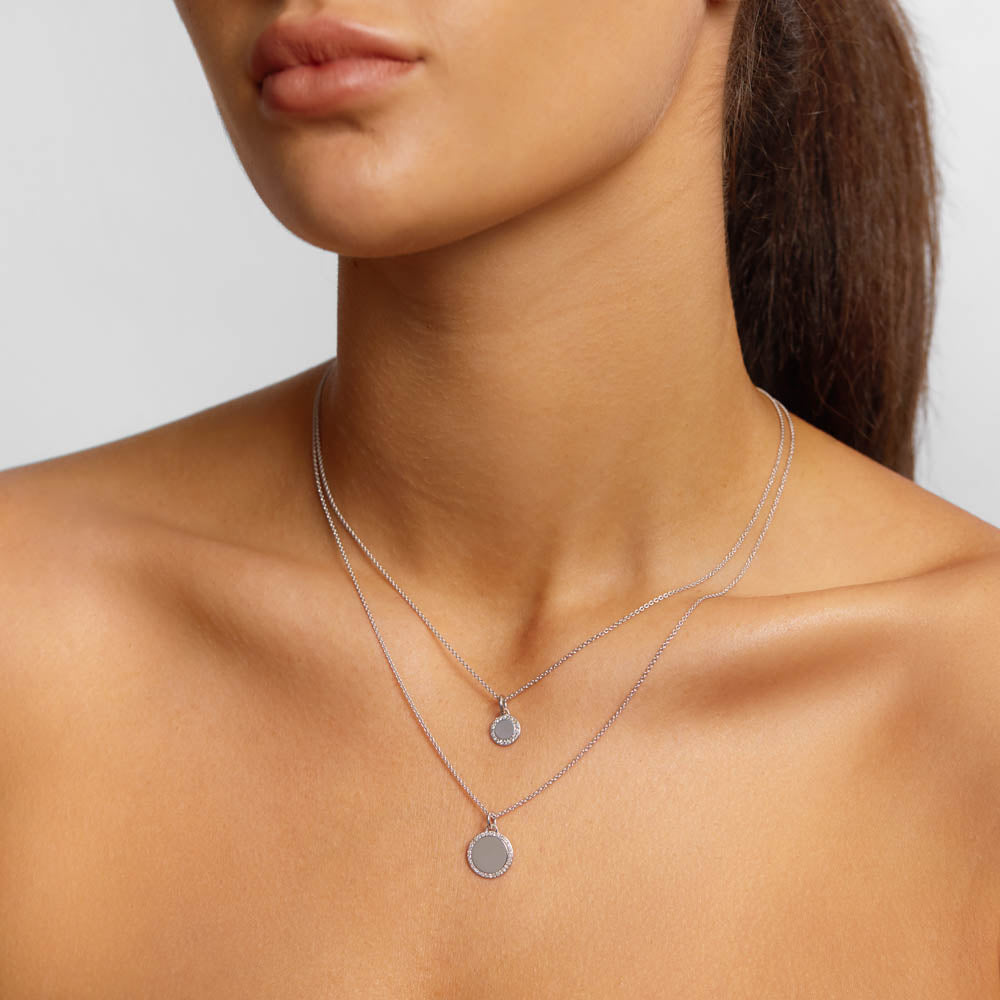 0.11 TCW Round Shaped Engravable Moissanite Necklace