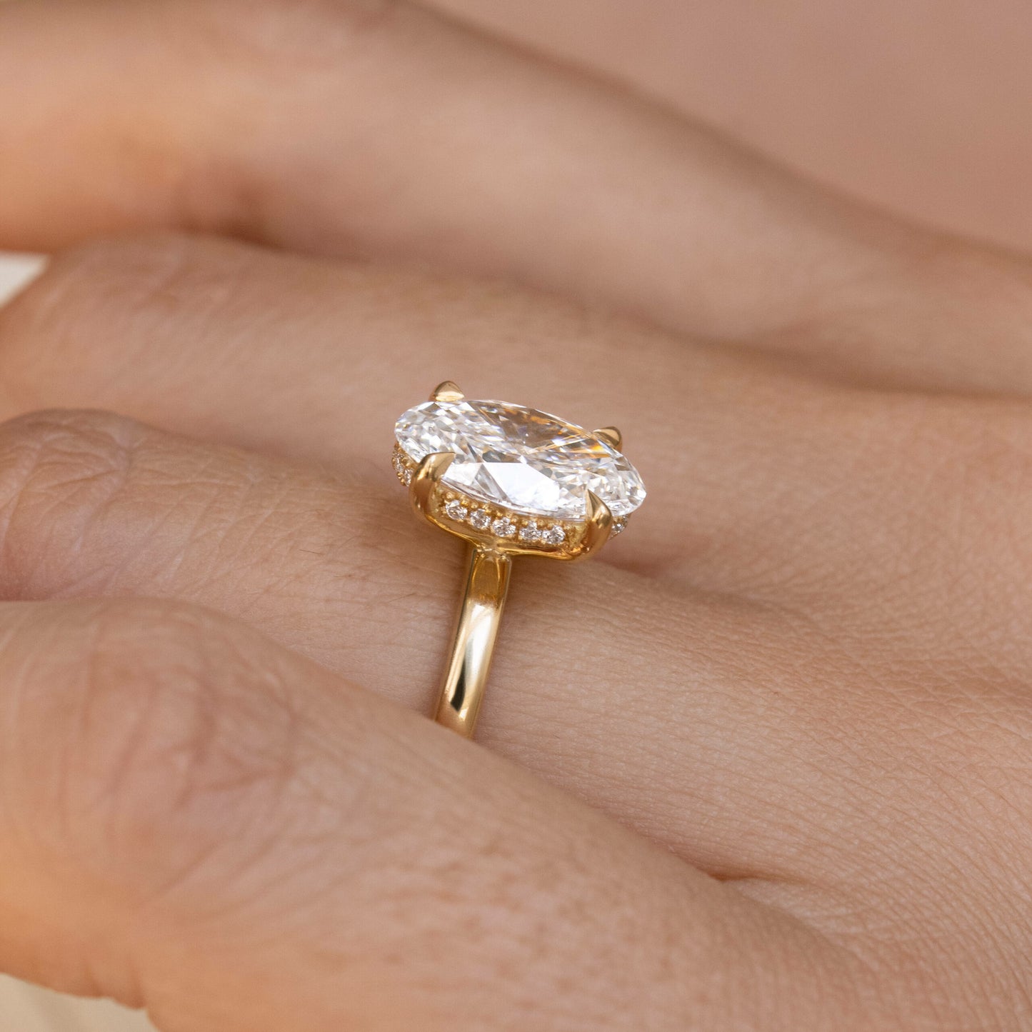 Marquise Shaped Three Stone Lab Grown Diamond Engagement Ring