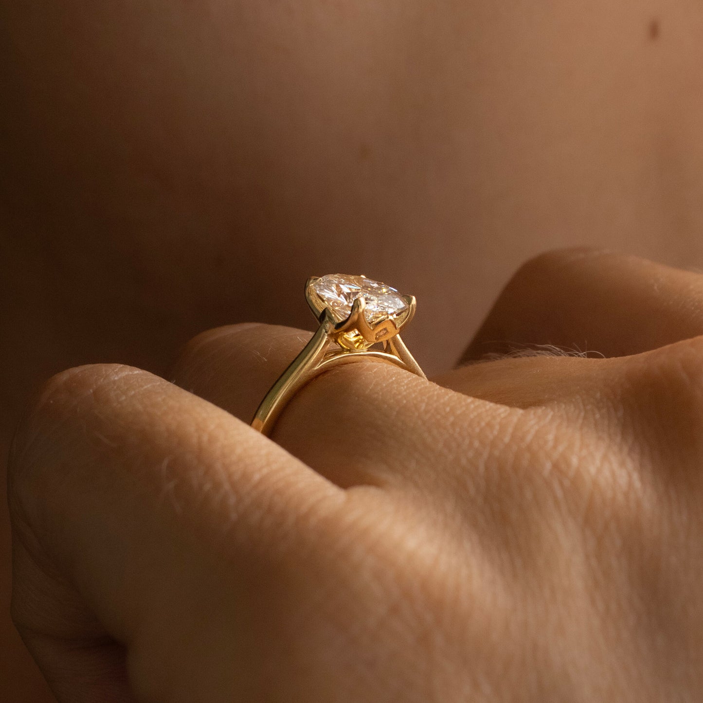 Marquise Shaped Three Stone Lab Grown Diamond Engagement Ring