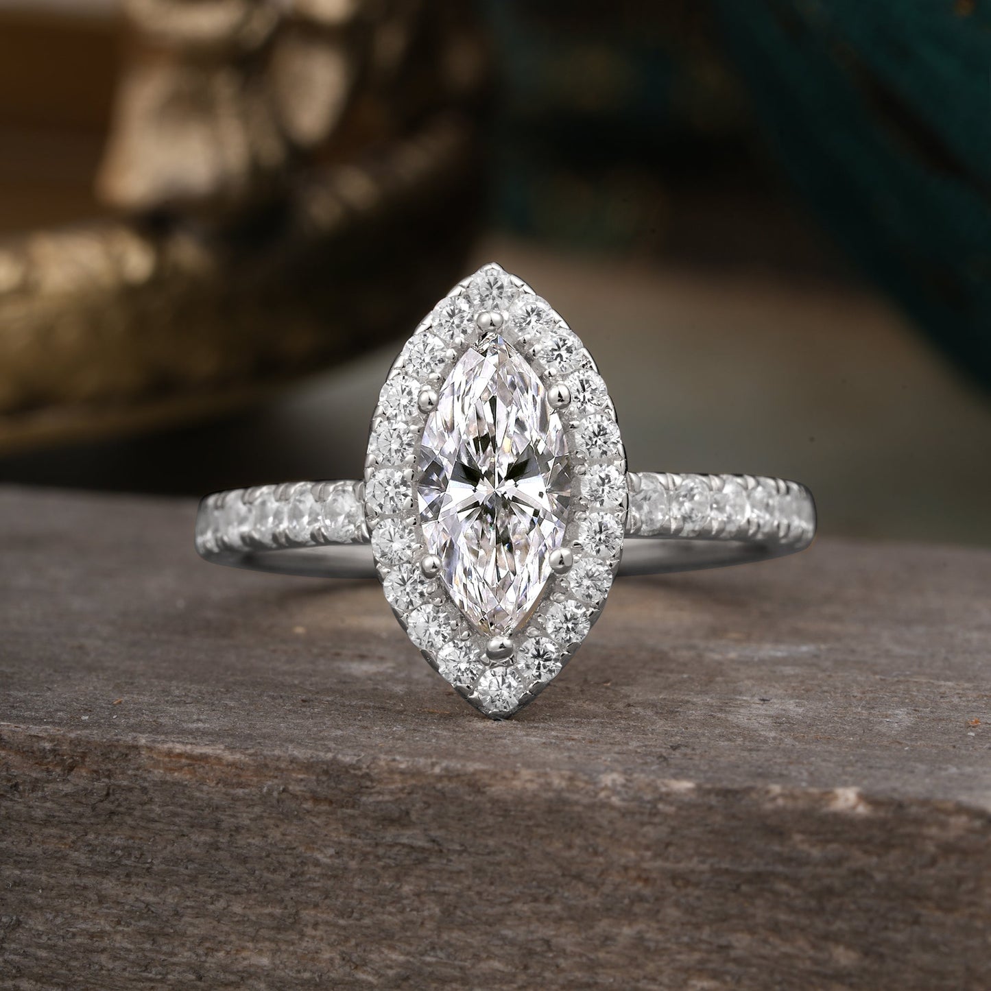 Marquise Shaped Three Stone Lab Grown Diamond Engagement Ring