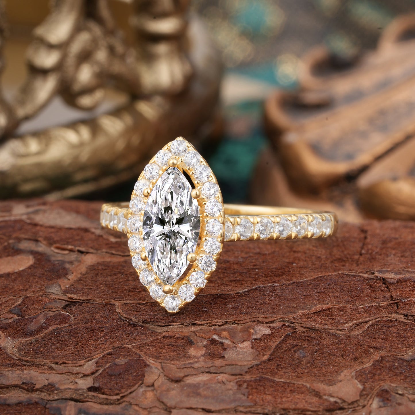 Marquise Shaped Three Stone Lab Grown Diamond Engagement Ring
