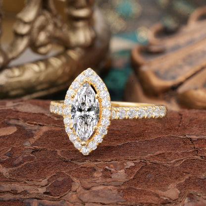 Marquise Shaped Three Stone Lab Grown Diamond Engagement Ring