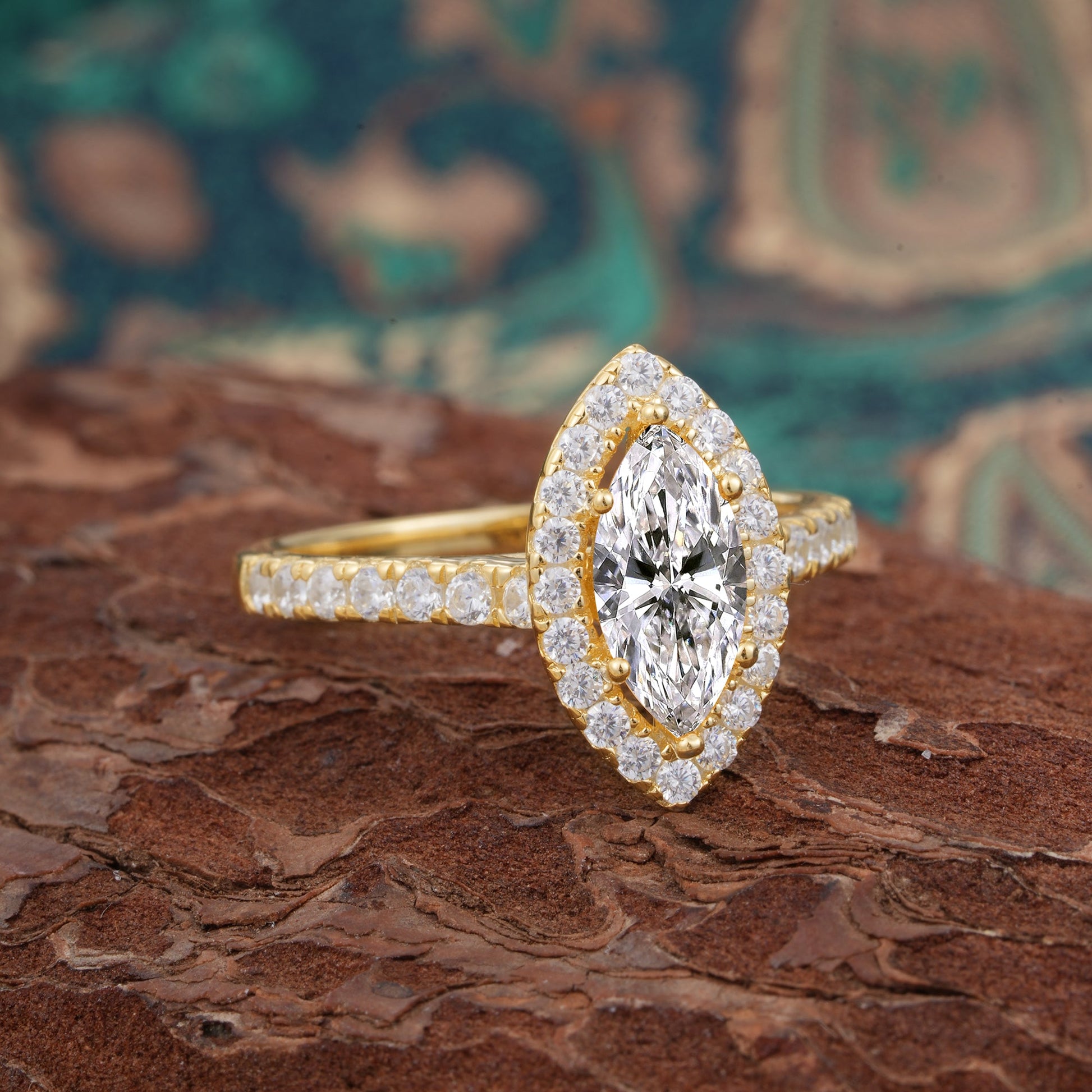 Marquise Shaped Three Stone Lab Grown Diamond Engagement Ring