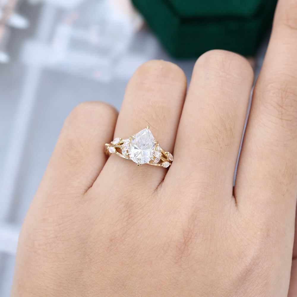 2.05 CT Pear Cut Natured Inspired Lab Grown Diamond Engagement Ring