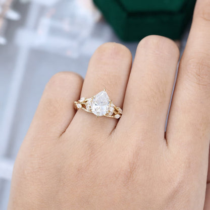 2.05 CT Pear Shaped Floral Lab Grown Diamond Engagement Ring