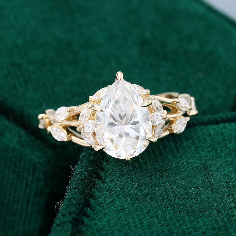 2.05 CT Pear Cut Natured Inspired Lab Grown Diamond Engagement Ring