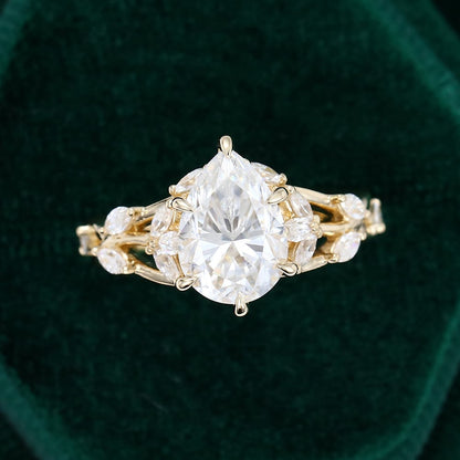 2.05 CT Pear Shaped Floral Lab Grown Diamond Engagement Ring