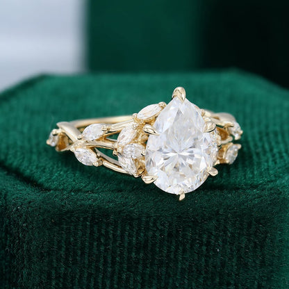 2.05 CT Pear Shaped Floral Lab Grown Diamond Engagement Ring