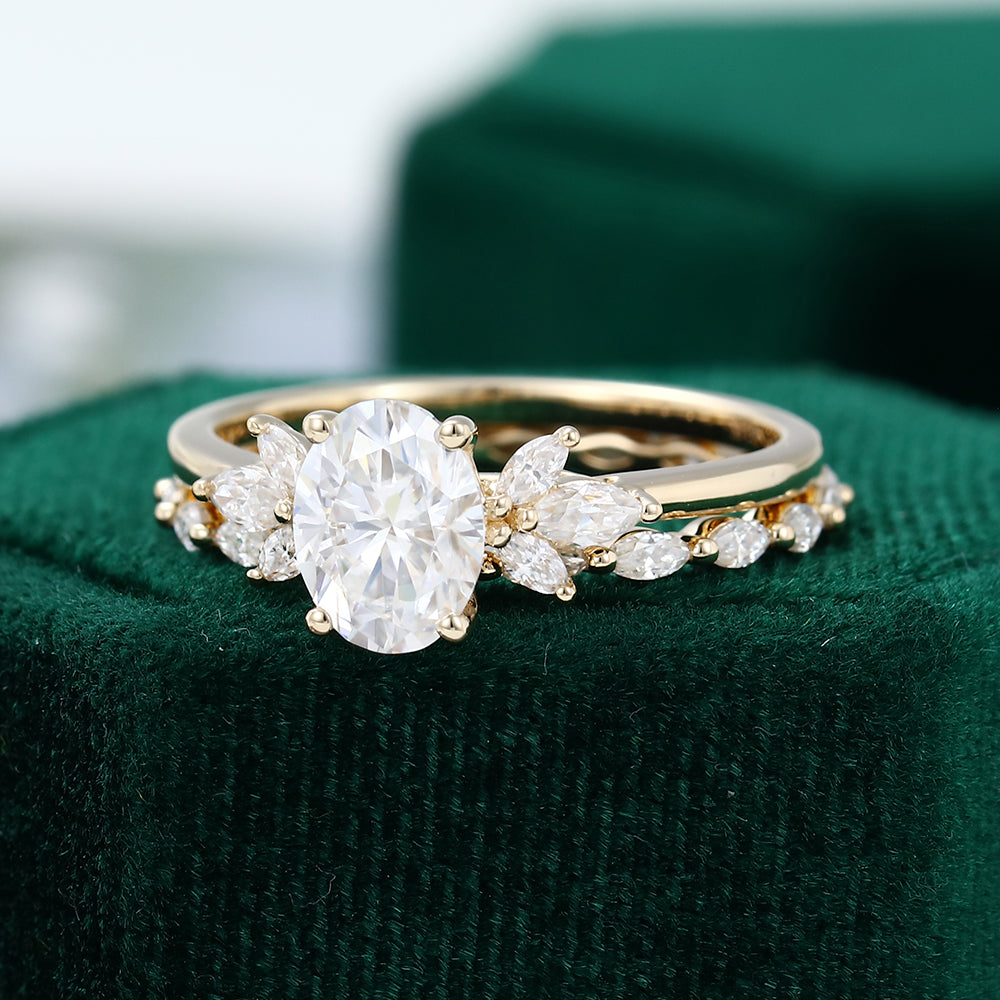 1.33 CT Oval Moissanite Cluster Bridal Ring Set (Ring Remake for Deborah) 3