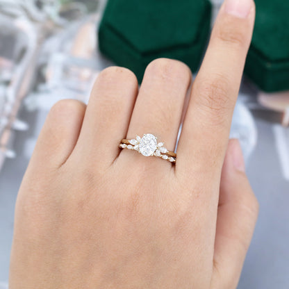 1.33 CT Oval Moissanite Cluster Bridal Ring Set (Ring Remake for Deborah) 2