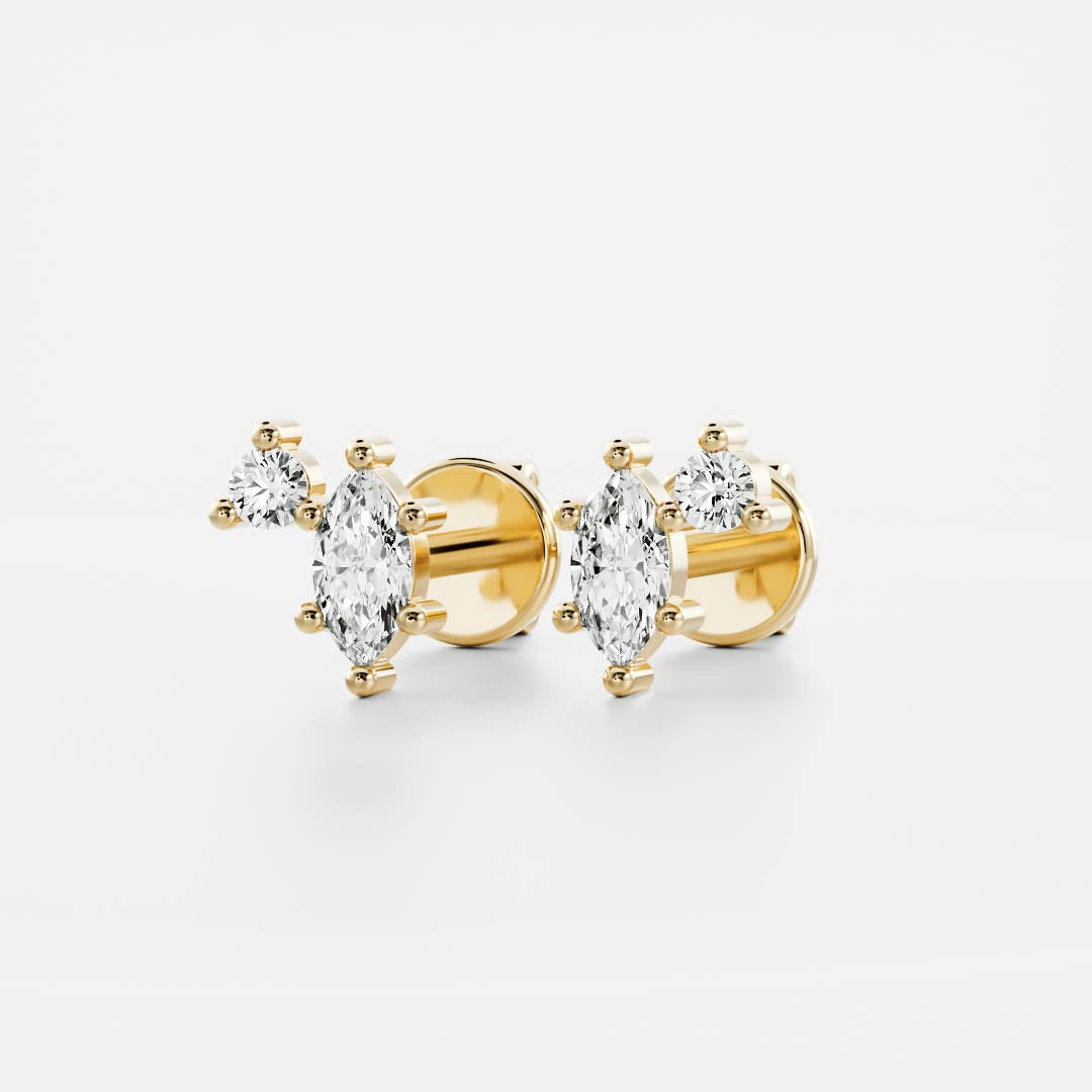 0.40 TCW Round & Marquise Cut Moissanite Two Stone Stud Earrings in Gold