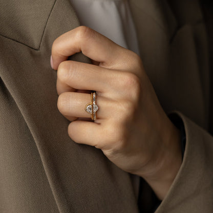 0.40 TCW Round, Baguette & Half Moon Stones Half Eternity Lab Grown Diamond Wedding Band