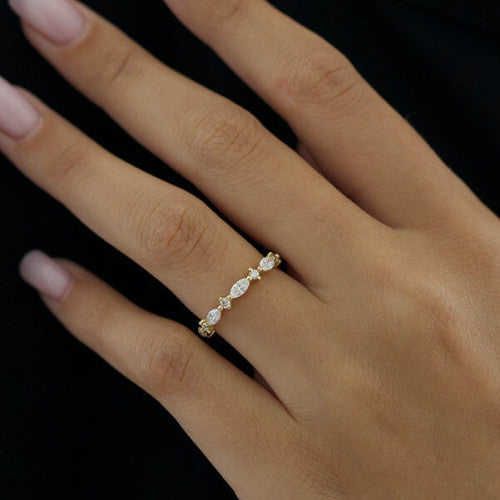 0.5 TCW Marquise and Round Cut Alternative Style Wedding Band (US Size 7.5 Ready To Ship)