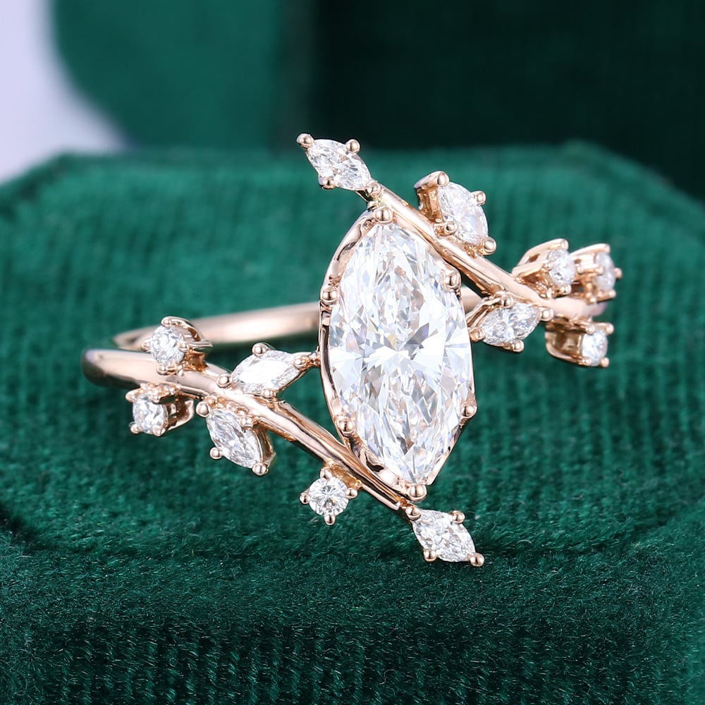 1 CT Marquise Shaped Nature Inspired Lab Grown Diamond Engagement Ring