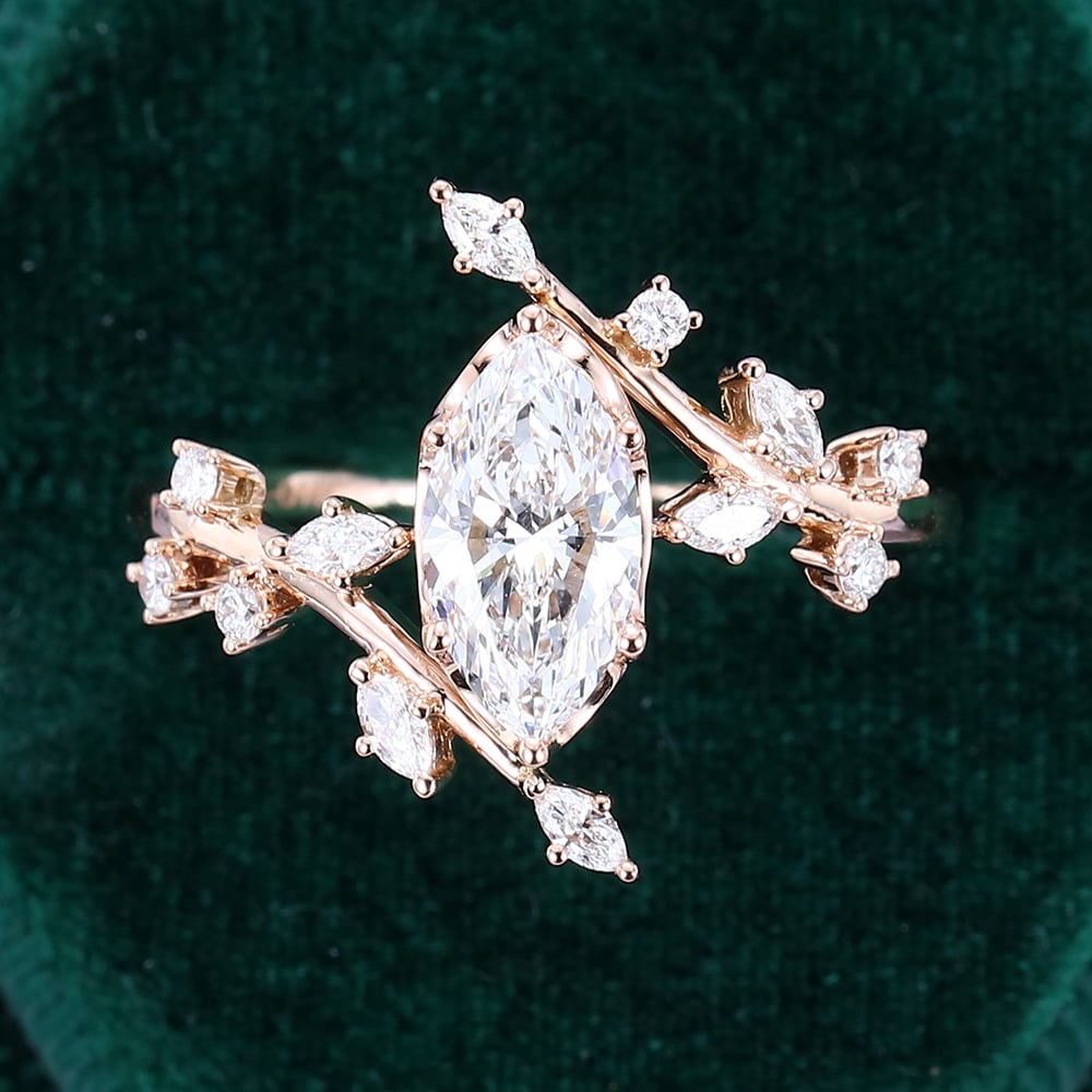 1 CT Marquise Shaped Nature Inspired Lab Grown Diamond Engagement Ring