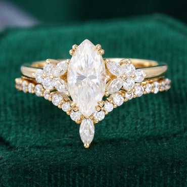 0.90 CT Marquise Moissanite Cluster Bridal Ring Set 2