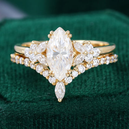 0.90 CT Marquise Moissanite Cluster Bridal Ring Set 2