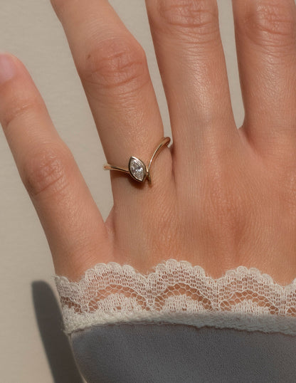 0.45 CT Marquise Swirl Solitaire & Bezel Minimal Daily Wear Lab Grown Engagement Ring