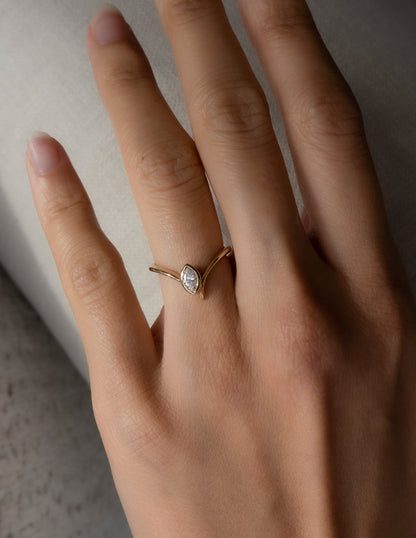 0.45 CT Marquise Swirl Solitaire & Bezel Minimal Daily Wear Lab Grown Engagement Ring