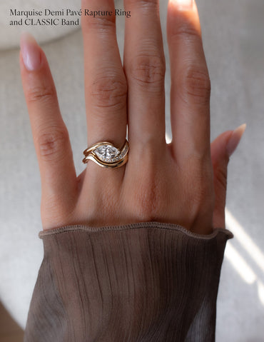 1 CT East-West Marquise Cut Curved Lab Grown Diamond Ring With Plain Stacking Band