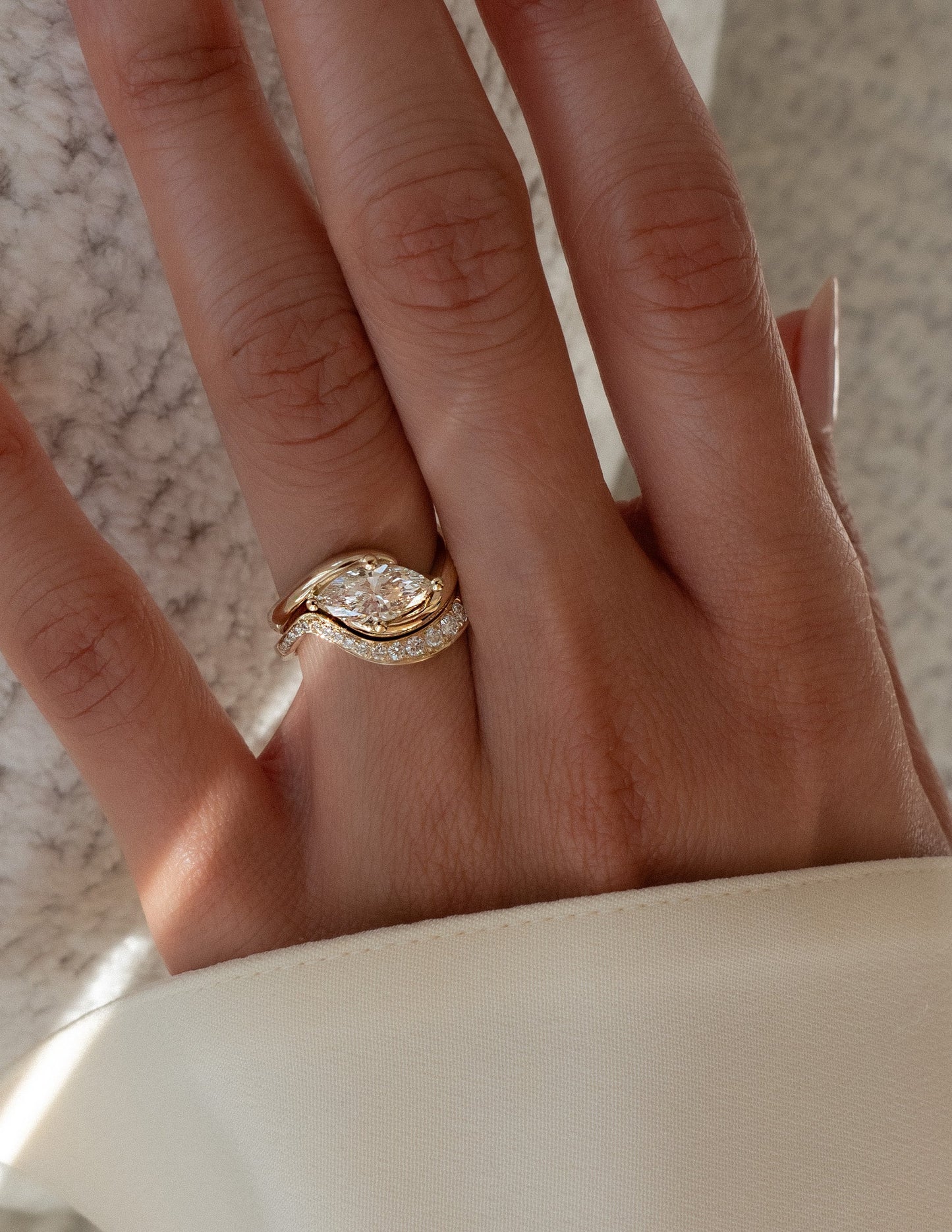 1 CT Marquise Cut Solitaire Lab Grown Diamond Ring With Wrap Bold Pave Band