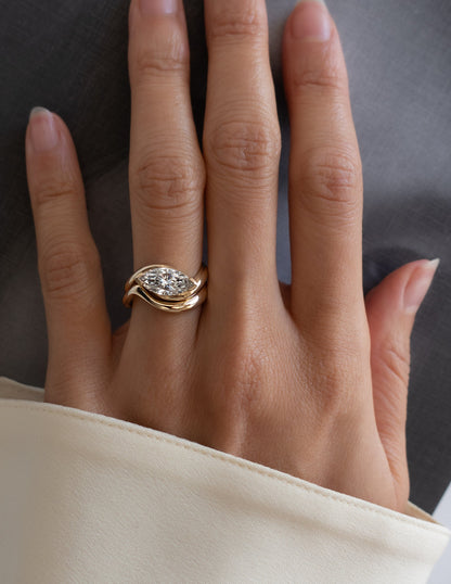 1.5 CT East-West Marquise Lab Grown Engagement Ring with Plain Stacking Band