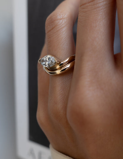 1.5 CT East-West Marquise Lab Grown Engagement Ring with Plain Stacking Band