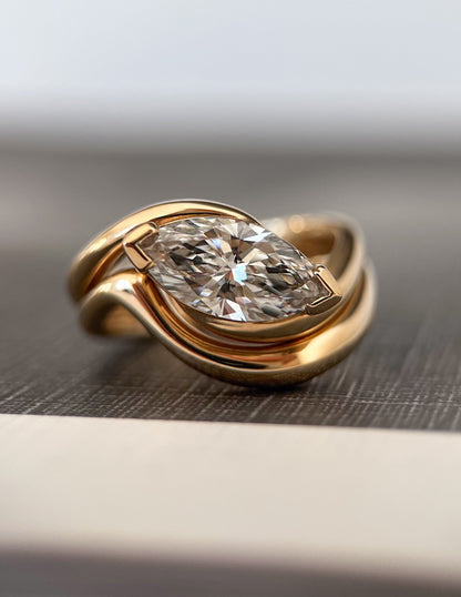 1.5 CT East-West Marquise Lab Grown Engagement Ring with Plain Stacking Band