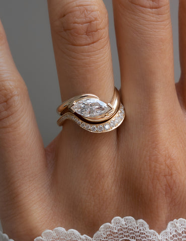 1.5 CT East-West Marquise Lab Grown Engagement Ring with Bold Pave Stacking Band