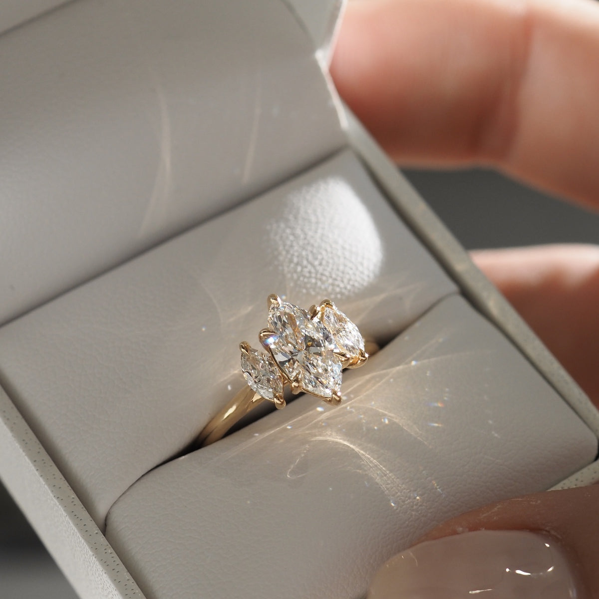 1.5 CT Marquise Cut Three Stones Lab Grown Diamond Engagement Ring