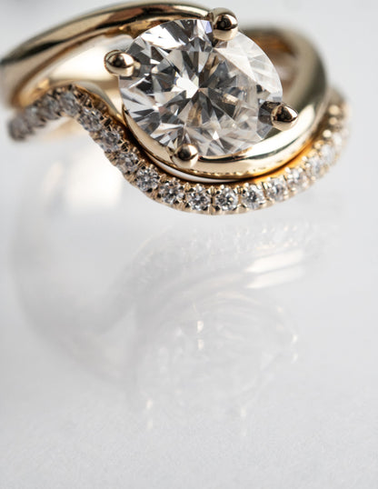 1.5 CT East West Oval Lab Grown Engagement Ring with Minimal Pave Stacking Band