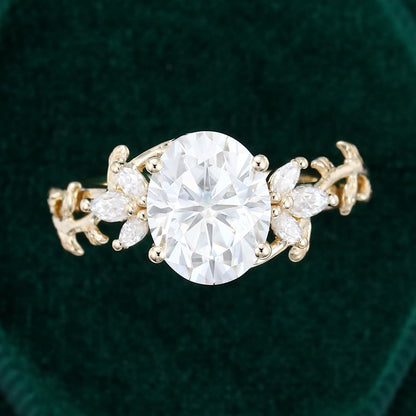 2.7 CT Oval Shaped Floral Lab Grown Diamond Engagement Ring
