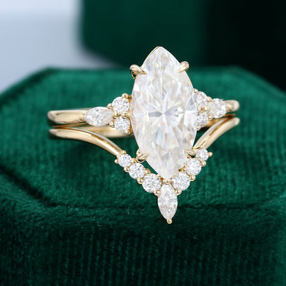 2.48 CT Marquise Moissanite Cluster Bridal Ring Set 3