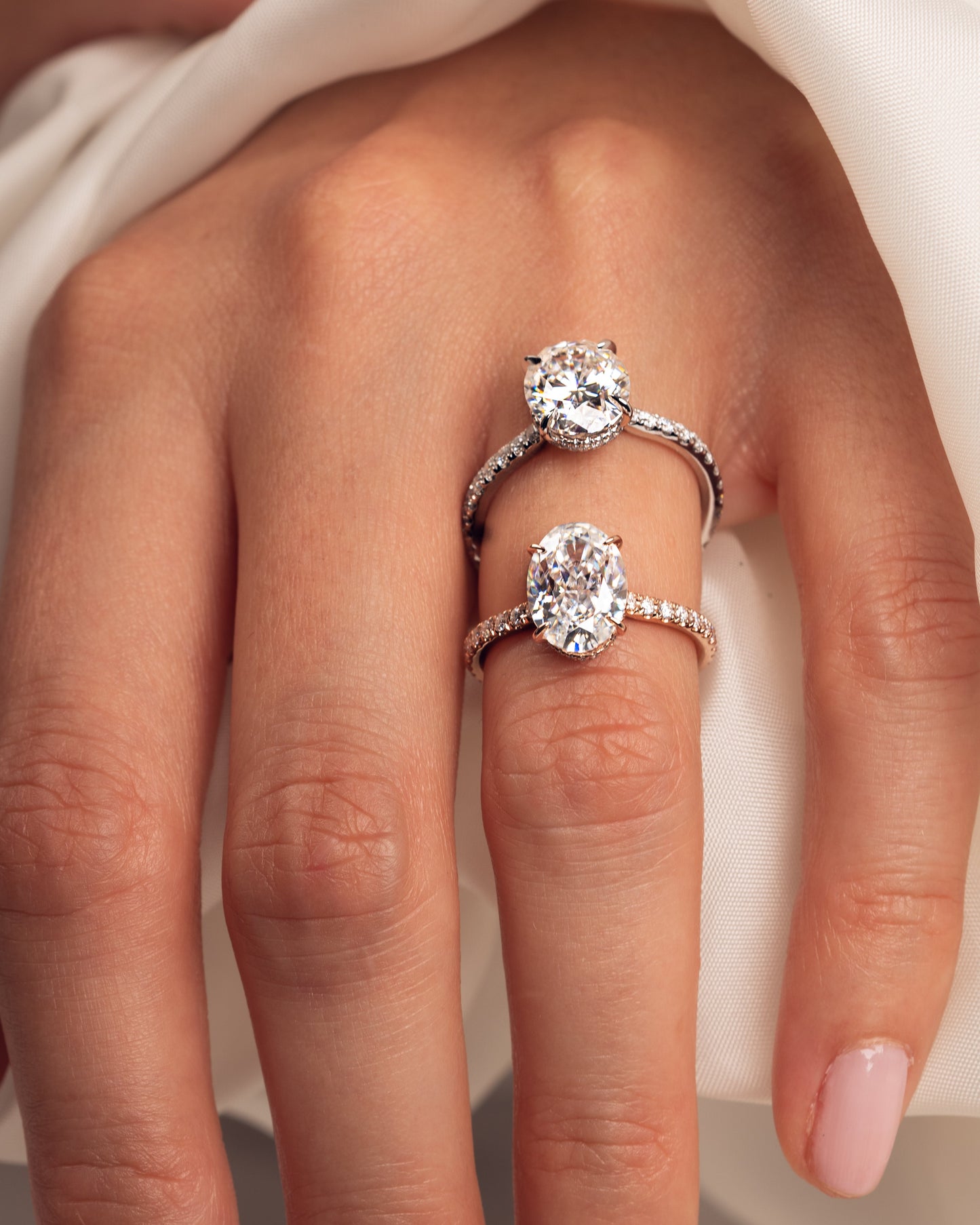 2.90 CT Oval Cut Lab Grown Diamond Engagement Ring With Hidden Halo Setting