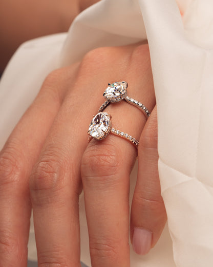 2.90 CT Oval Cut Lab Grown Diamond Engagement Ring With Hidden Halo Setting