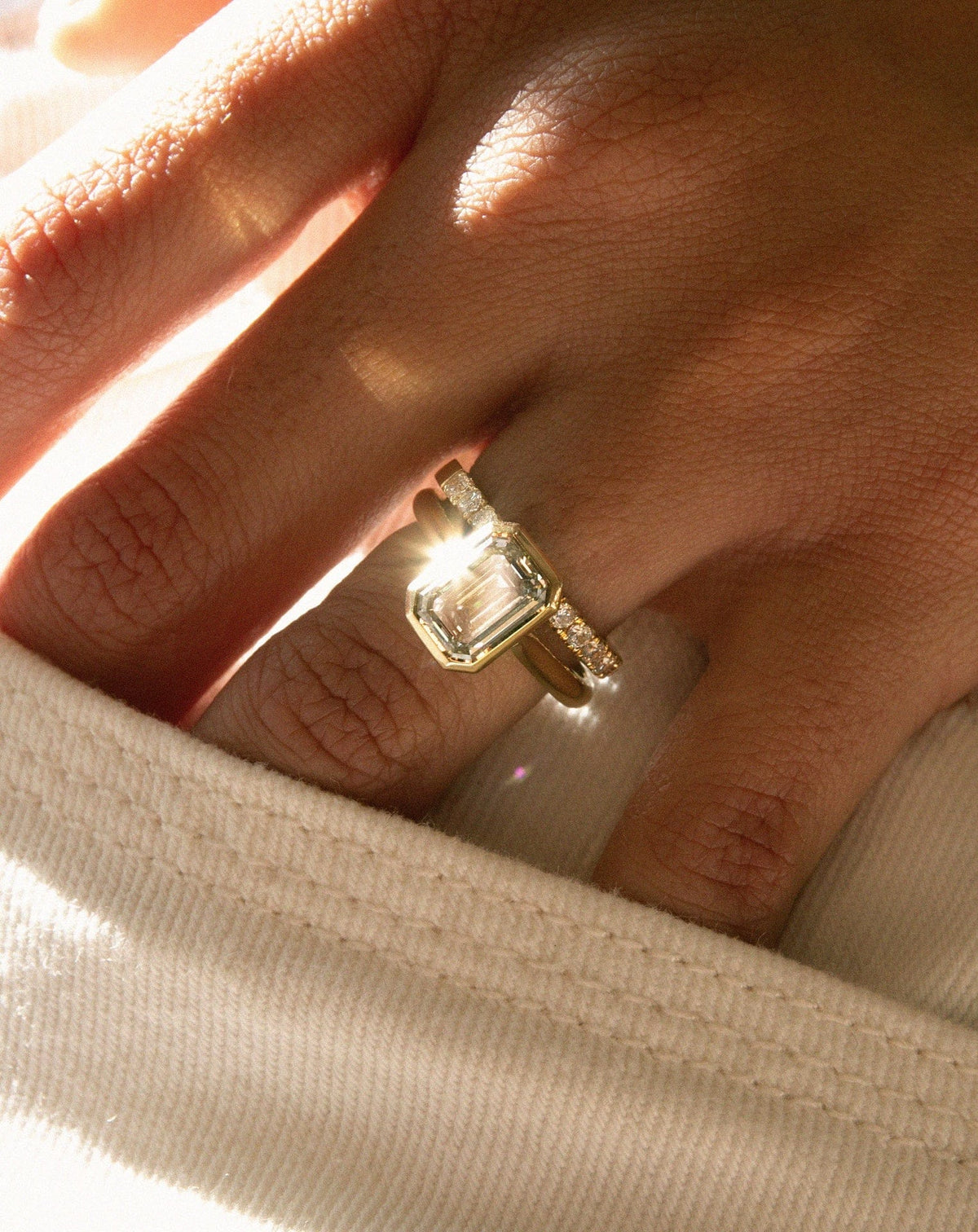 Emerald Pave Engagement Ring – 1 CT Lab Grown Diamond